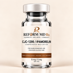 Reform MD Rx branded CJC-1295 and Ipamorelin vial on a plain background