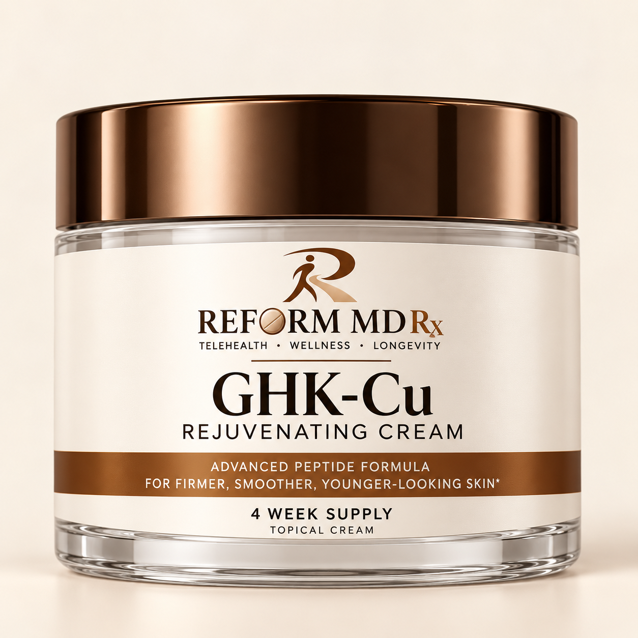 GHK-Cu - 4 Week Supply 1 Reform MD Rx branded GHK-Cu cream jar on a plain background