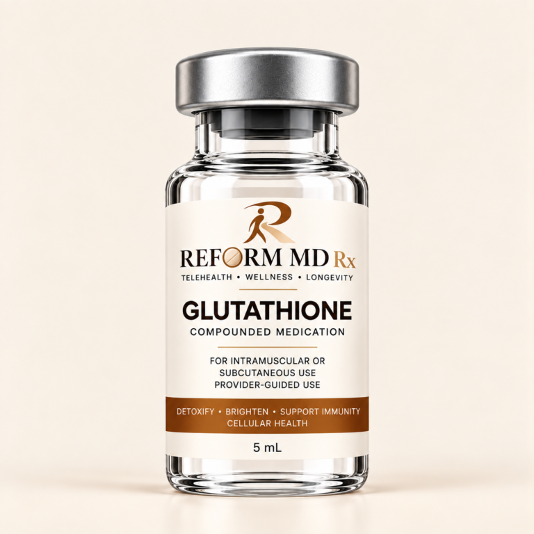 Cellular Wellness & Longevity 8 Reform MD Rx branded glutathione vial on a plain background