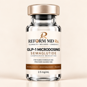 Rdmr Microdosing Semaglutide 1 Reform MD Rx branded microdosing semaglutide vial on a plain background