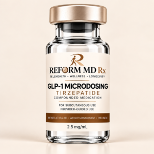 Rdmr Microdosing Semaglutide 2 Reform MD Rx branded microdosing tirzepatide vial on a plain background