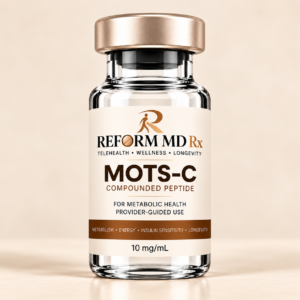 Reform MD Rx branded MOTS-C vial on a plain background