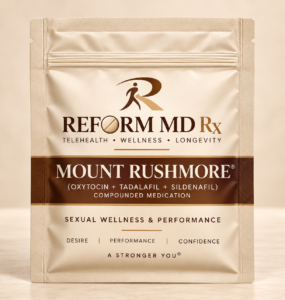 Erectile Dysfunction Apomorphine, Avanafil, Oxytocin, Sildenafil, Tadalafil, and Vardenafil - 1 Month Supply 2 Reform MD Rx Mount Rushmore troche pouch on a plain background