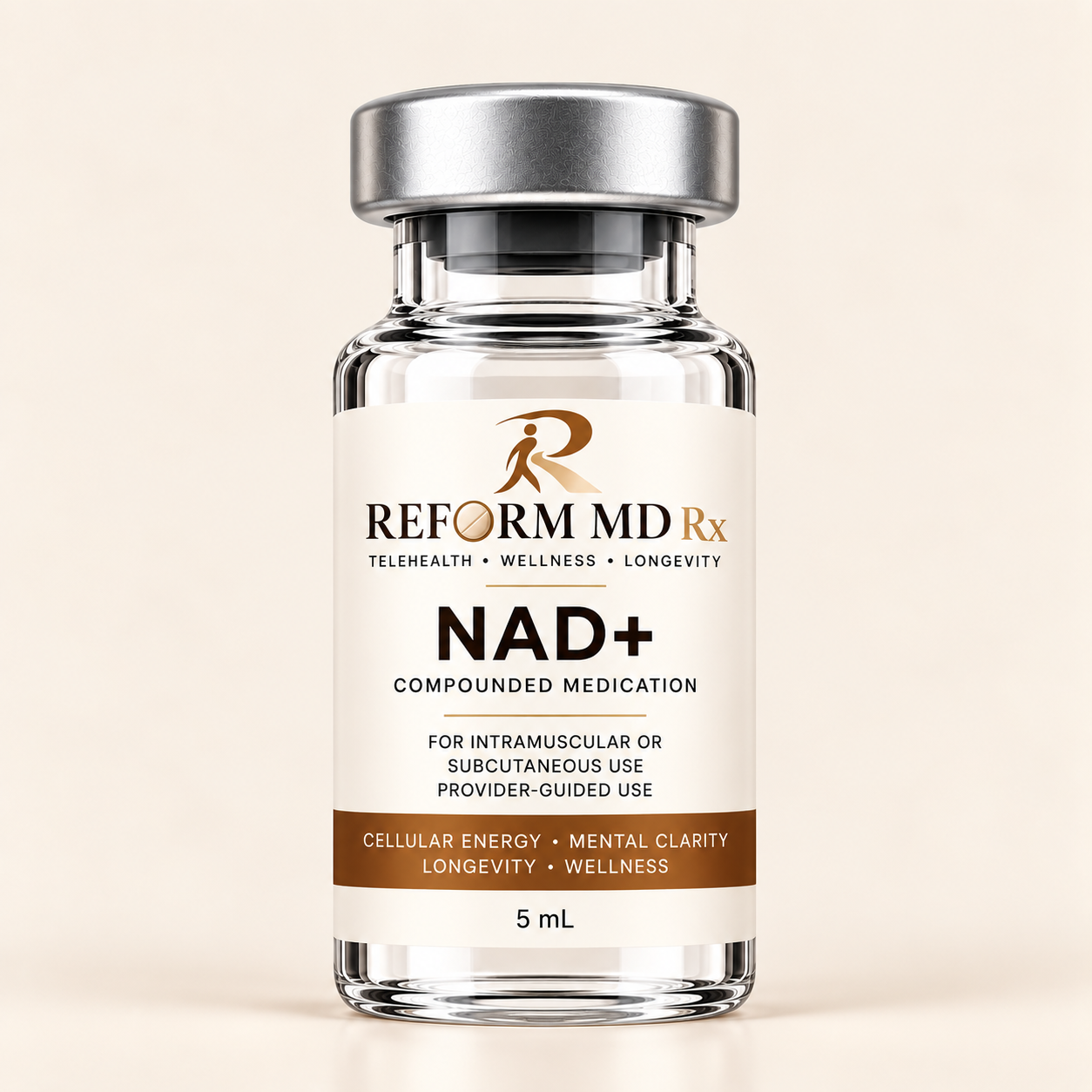 NAD+ - 12 Week Supply 1 Reform MD Rx branded NAD+ vial on a plain background