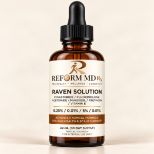 Reform MD Rx Raven Solution dropper bottle on a plain background