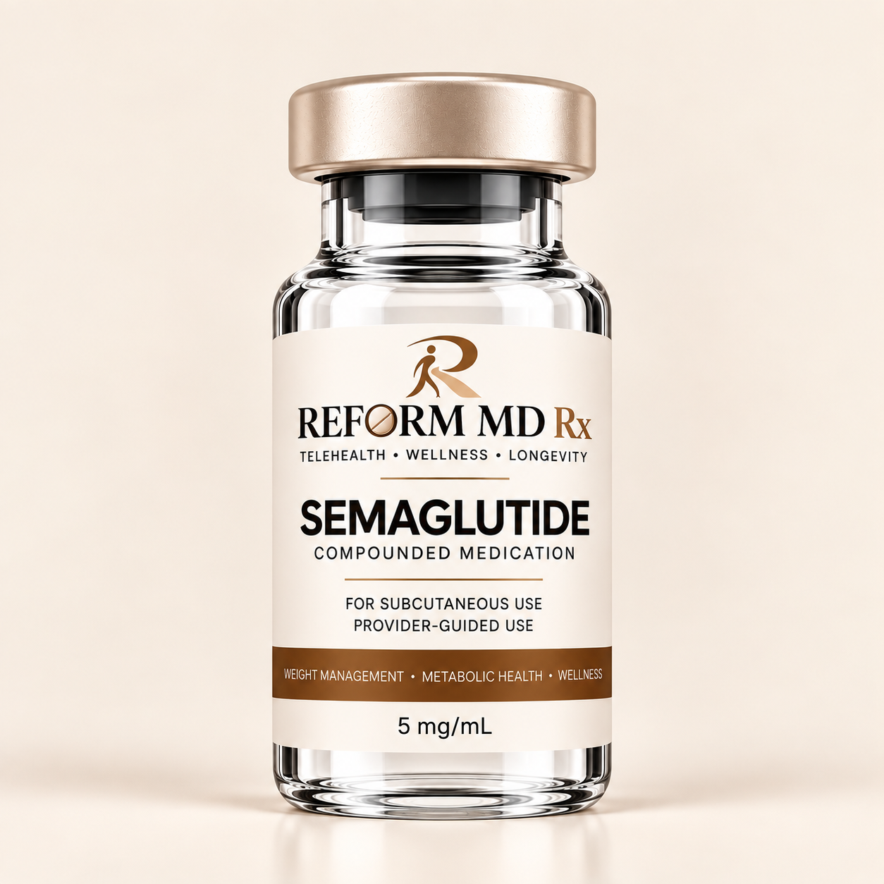 Semaglutide - 12 Week Supply 1 Reform MD Rx branded semaglutide vial on a plain background