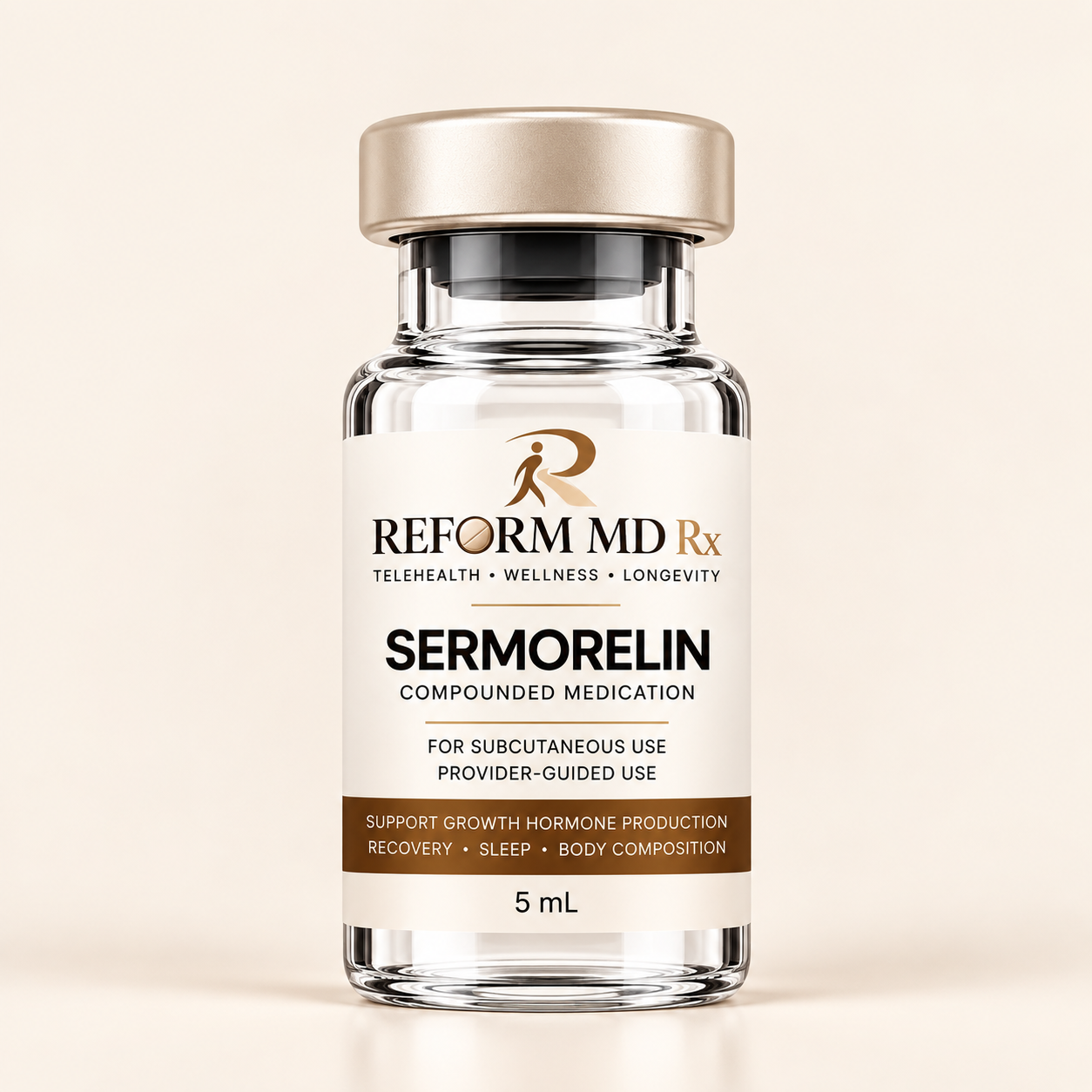Sermorelin - 4 Week Supply 1 Reform MD Rx branded sermorelin vial on a plain background