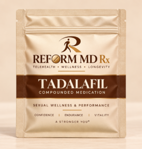 Reform MD Rx tadalafil troche pouch on a plain background