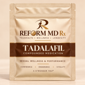 Reform MD Rx tadalafil troche pouch on a plain background