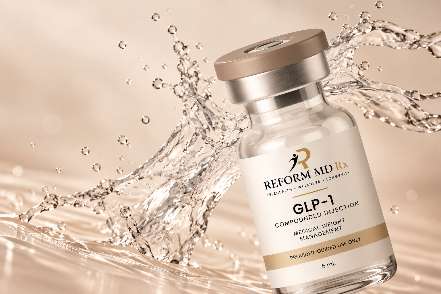Reform MD Rx GLP-1 Compounded Injection — Medical Weight Management with pure water splash